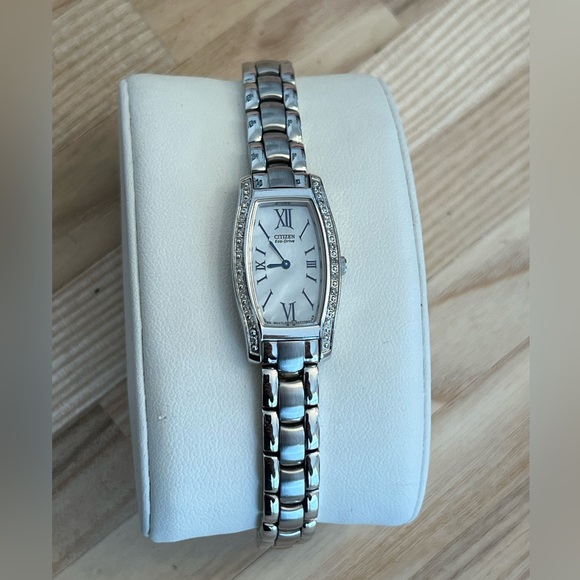 Citizen Eco-Drive Ladies Watch Silhouette Genuine Diamond, Pearl Dial Blue Hands - Picture 3 of 12